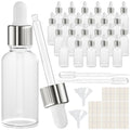 PrettyCare 1oz Frosted Glass Eye Dropper Bottles 24 Pack with Leakproof Silver Caps & Labels