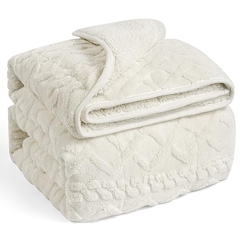 Weighted Blanket for Adults Queen Size 15 lbs Jacquard Cream White - Double-Sided Cozy Sleep