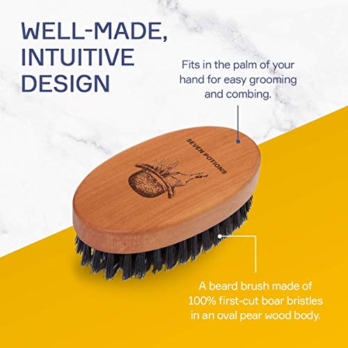Beard Brush with Boar Bristles and Pear Wood Handle for Men - Tames and Softens Facial Hair