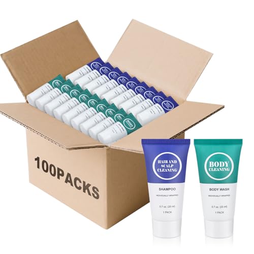 Travel Size Shampoo & Body Wash Set - 100 Pack, 0.7 oz/20 ml, Individual Sealed Tubes - Variation of 100