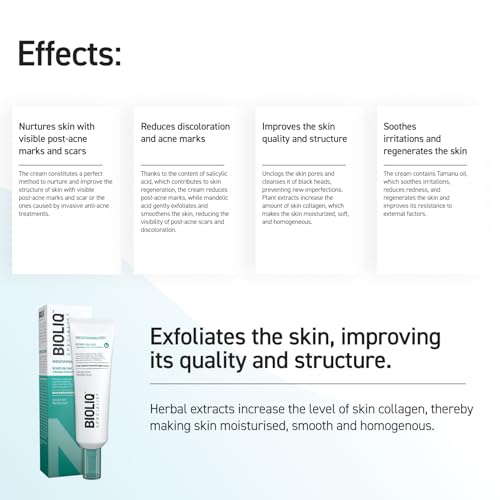 Bioliq - Specialist Acne Marks Removal Night Cream - with Salicylic Acid, Mandelic Acid, and Tamanu Oil, Reduces Scars and Discoloration - 30 ml
