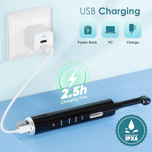 Rechargeable Teeth Polisher with 5 Brush Heads, 4 Modes, LED Light, Whitening