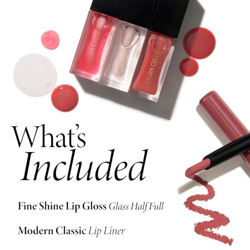 LAURA GELLER Nourishing Tinted High Shine Glossy Lip Oil, Rose Garden with Coordinating Waterproof Lip Liner, Sassy Spice | Get an All Day Lip Look, Hydrate Dry Chapped Lips