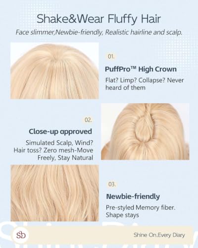 Creamy Platinum Blonde Wig 22" Long Layered Style with Bangs - High Volume & Realistic Hairline