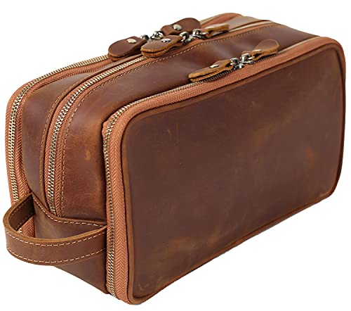 Large Personalized Leather Toiletry Bag for Men Travel Shaving Dopp Kit - Brown