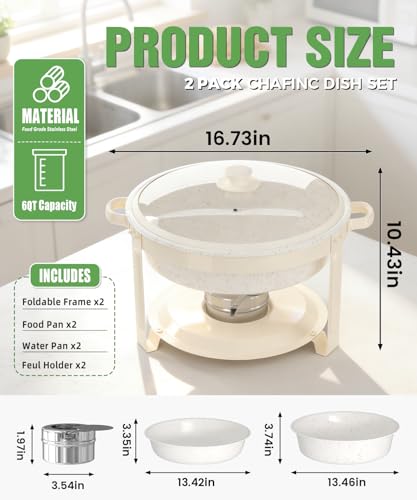 IMACONE White Maifanite-Coated Chafing Dishes Set of 2, 6QT Buffet Serving Warmers