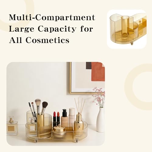 Rotating Makeup Organizer Desktop Cosmetic Storage Box 360¡Æ Rotation Beauty Organizer Rack Transparent Gold