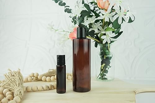 8oz Amber Plastic Bottles with Screw Caps - Pack of 12, Reusable Travel & Body Wash Containers