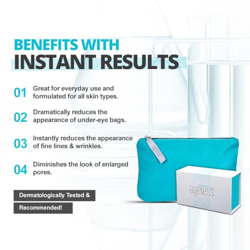 Instantly Ageless - Instant Face Lift Cream - Skin Care Anti Aging Face Cream - Wrinkle Tightener - Eye Cream For Puffiness and Bags Under Eyes - Facelift in a Box of 25 Vials with Makeup Bag