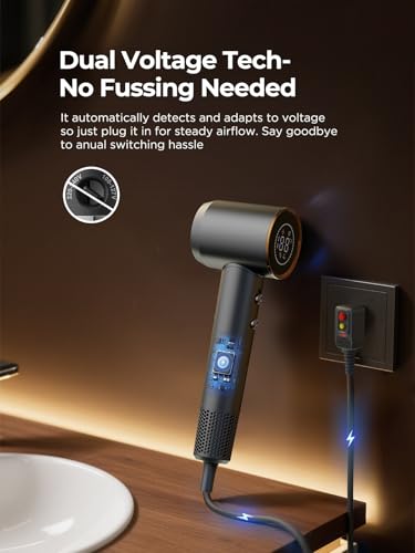 Grey Dual Voltage Travel Hair Dryer with Diffuser - Ionic Fast Drying Compact