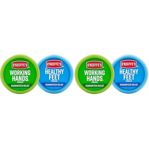 O'Keeffe's Working Hands Hand Cream (3.4 oz Jar) and Healthy Feet Foot Cream (3.2 oz Jar) - Repairing Skincare for Extremely Dry,Cracked Hands and Feet,Travel Size,(Pack of 4)