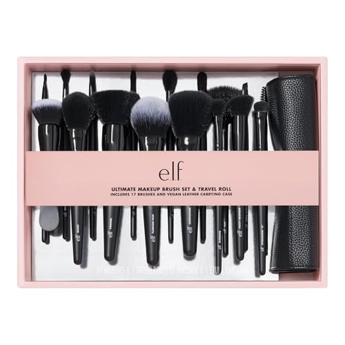 e.l.f. 17-Piece Makeup Brush Set with Travel Roll - Vegan & Cruelty-Free