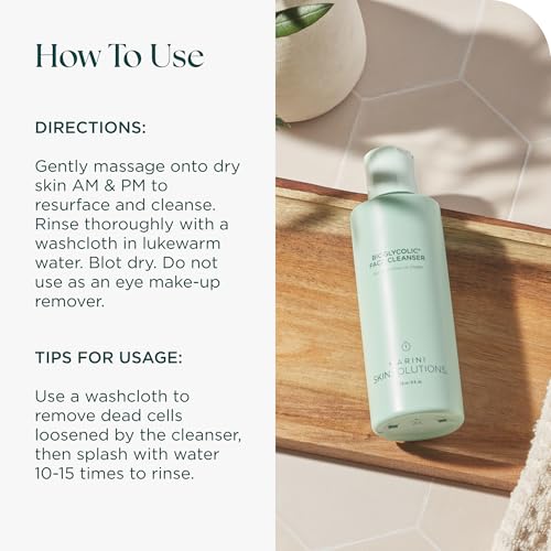 Marini SkinSolutions Bioglycolic Face Cleanser - Gentle Resurfacing Facial Wash with Glycolic Acid - Non Foaming, Non Irritating - Cruelty Free - Made in the USA - 6 fl oz