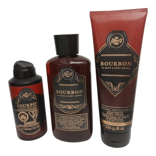 Bath & Body Works Bourbon Set - Shea Body Cream, 3-in-1 Hair & Body Wash, Deodorizing Body Spray