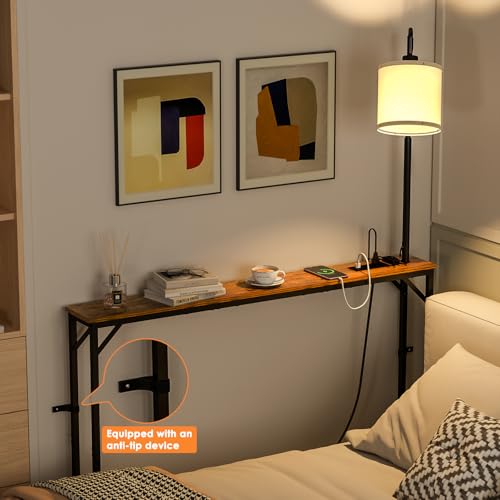 Keomaisyto Skinny Sofa Table with Outlet & 3-Color Light, Brown, 46.1 Inch - Fixed Height, Swivel Light