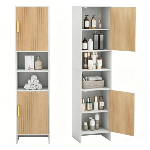 UYIHOME White Tall Narrow Bathroom Storage Cabinet with USB Light