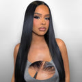 Black 24 Inch Wear and Go Glueless Straight Human Hair Lace Front Wig 6x4