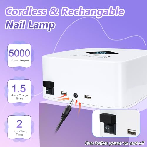 Cordless Rechargeable UV LED Nail Lamp,LKE 86W UV Light for Gel Nails UV Nail Light Nail Dryer with 3Timer Setting Display Auto Sensor Professional Quick Dry Gel Polish (S10)