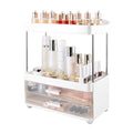 DASITON 4 Tiers Makeup Organizer, 2 Drawers Large Cosmetic Organizers for Vanity Bathroom Countertop, Bathroom Organizers and Storage for Skincare, Cosmetic, Perfume, Dresser Organizer (White+Clear)