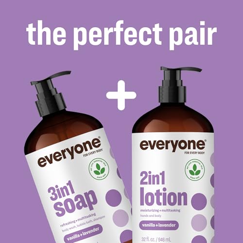 Everyone 2-in-1 Hand & Body Lotion - Vanilla Lavender, 32 oz Pack of 2 - Cruelty-Free & Eco-Friendly