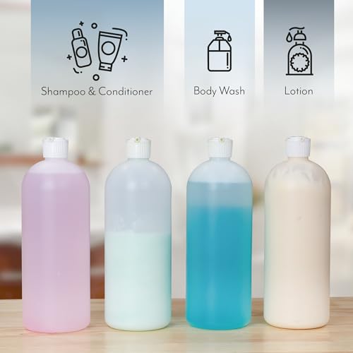 Cornucopia Brands 32oz Flip-Top Plastic Squeeze Bottles (4-Pack) XL Dilution Bottles for Shampoo & Dog Grooming