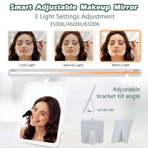 Travel Makeup Bag with Light Up Mirror, Portable Makeup Bag with Led Light Women Waterproof Makeup Travel Case adjustable dividers Rechargeable Vanity Mirror with 3 Color Lights (Green)
