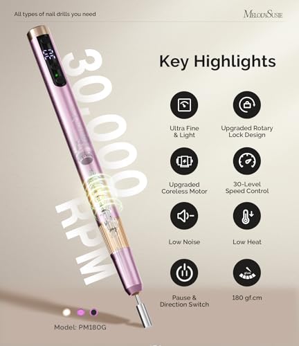 Pen-Shaped Cordless Nail Drill with 30,000RPM for Manicure - Pink