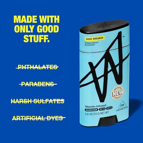 Men's Antiperspirant Deodorant - Wave Breaker Scent, 24H Sweat & Odor Protection, Vitamin-Infused, 2.6 oz Pack of 3