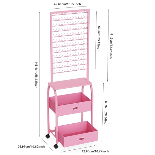 Portable Braiding Hair Rack with Wheels & Storage Drawers,2-Sided 288 Pegs,Hair Extension Holder Hanger for Braiding Hair Separator Stand Display,Hair Rack with Stylist Hair braiding Tools£¨Pink£©