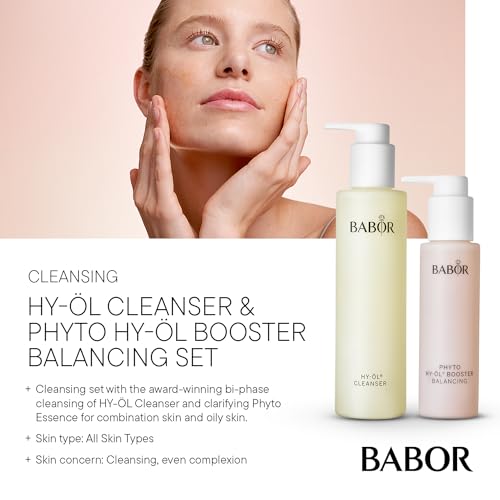 BABOR HY-OL Cleanser & Phyto HY-OL Booster Balancing Set, Double Cleansing, Oil Cleanser and Makeup Remover Oil, Evens Complexion for Combination & Oily Skin