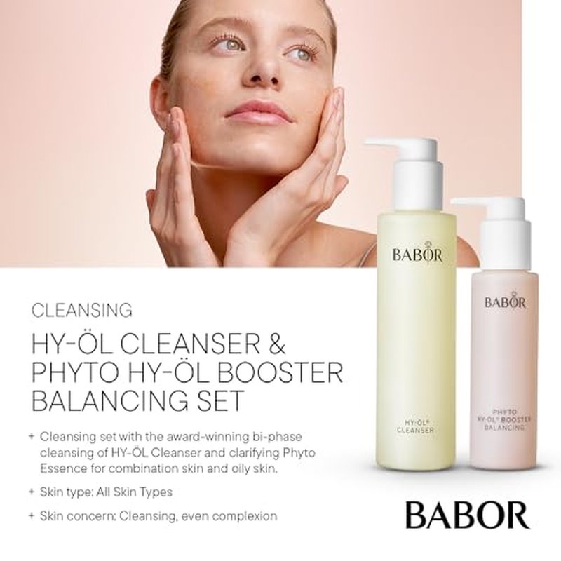 BABOR HY-OL Cleanser & Phyto HY-OL Booster Balancing Set, Double Cleansing, Oil Cleanser and Makeup Remover Oil, Evens Complexion for Combination & Oily Skin
