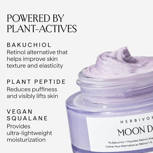 HERBIVORE Moon Dew 1% Bakuchiol + Peptides Retinol Alternative Anti Aging Eye Cream Reduces Fine Lines, Wrinkles & Puffiness, Plant-based, Vegan, Cruelty-free, 15mL / 0.5 oz