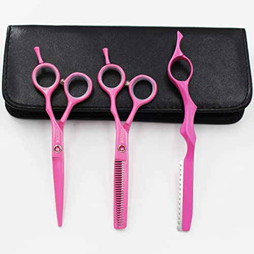 Pink Hair Cutting Scissors Set with Razor - 5.5 Inch Barber & Stylist Tools