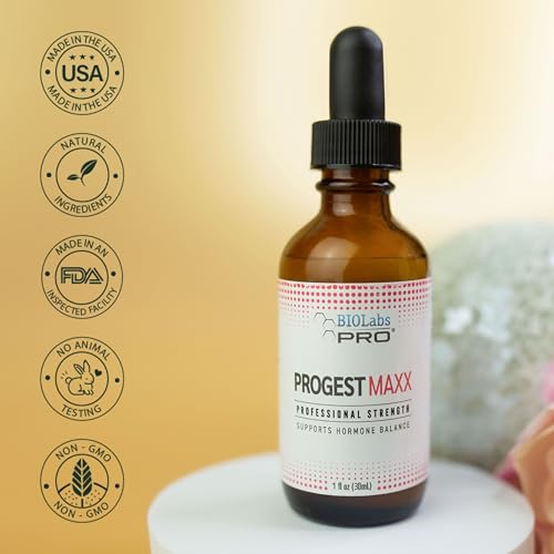BIOLABS PRO Progest Maxx Oil - Bioidentical Natural Solution - 8mg Per Drop - Three Month Supply - Luxury Glass Bottle - 1oz