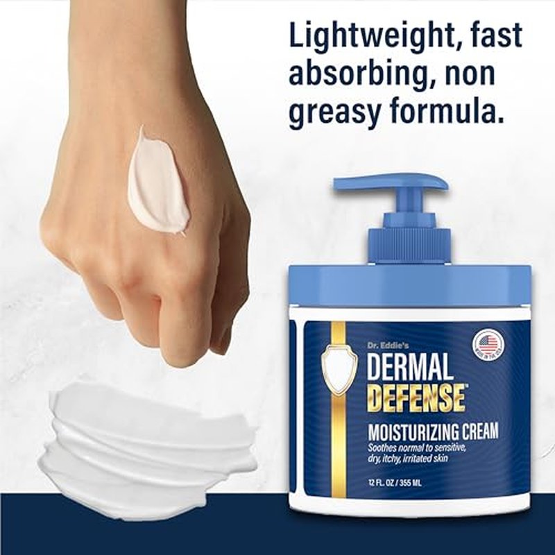 Dr. Eddie's Dermal Defense Moisturizing Cream - Face and Body Moisturizer for Dry Skin, Daily Cream for Sensitive Skin Care, Ultra Moisturizing Eczema Cream for Men and Women - 12 fl oz (Pack of 2)