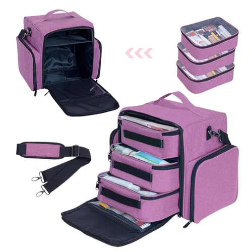 Large Makeup Bag Organizer with 3 Removable Pouches - Purple - Travel & Home Storage