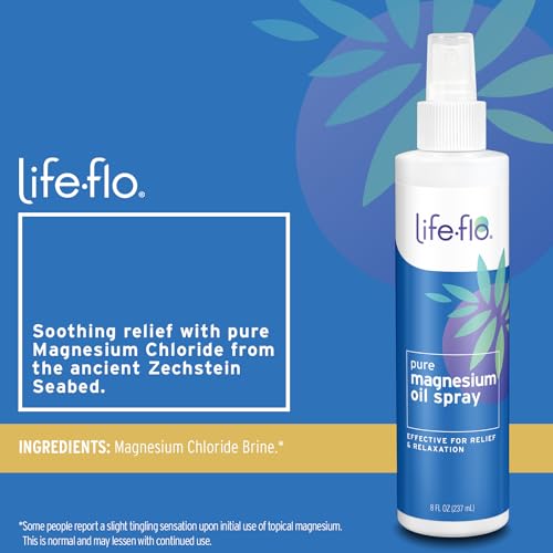 LIFE-FLO Magnesium Lotion and Pure Magnesium Oil Spray Bundle - with Magnesium Chloride from The Zechstein Seabed - 100% Magnesium Oil for Feet and Body and Unscented Lotion, 60-Day Guarantee, 8oz ea