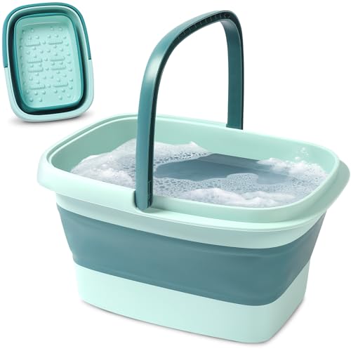 Foldable Foot Soaking Tub with Massage Rollers - Green & Blue Home Spa Bath Basin