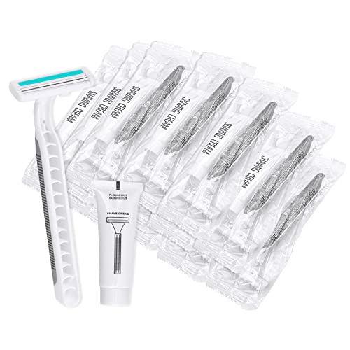 Disposable Razors in Bulk Pack of 200,Gray Bulk Razors Disposable Individually Wrapped Twin Blade Disposable Shaving Razors with Shaving Cream and Clear Cap Set for Homeless,Hotel,Charity,Travel