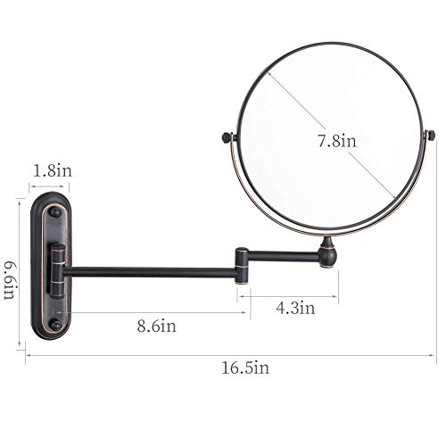 GURUN 8-Inch Wall Mount Makeup Mirror with 20X Magnification for Bathroom - 360¡Æ Rotation & Extended Arm Oil-Rubbed Bronze Dual-Sided Bathroom Mirror for Makeup, Skincare M1207T(8in,20X)