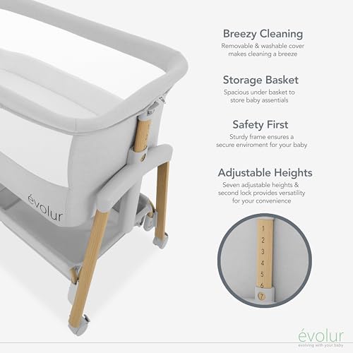 Evolur Lullaby Portable Bassinet with Wheels & Storage - Light Gray