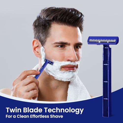 Twin Blade Disposable Razors ? 12 Pack, Individually Wrapped with Safety Caps, Stainless Steel Blades for Men & Women, Ideal for Travel, Hotels, Shelters & Hygiene Kits