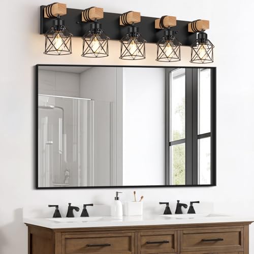 Farmhouse Style 5-Light Black Bathroom Vanity Light Fixture - Black / 5 Lights