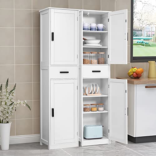 Tall Bathroom Cabinet - White, 67 Inch Storage Closet with 4 Shelves & 2 Doors