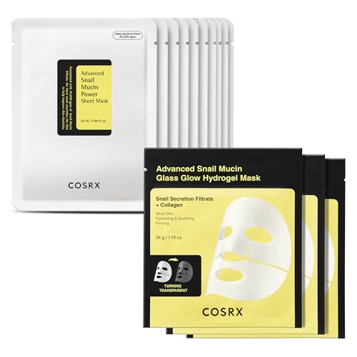 Snail Mucin Sheet Mask Set with Collagen Hydrogel Masks for Hydration & Brightening