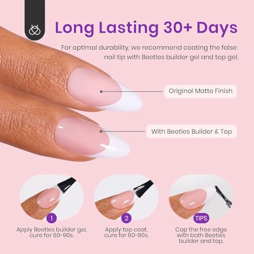 Beetles Almond Press on Nails - 210Pcs Ombre Medium Almond Nails Press on Nails 4-in-1 French Tip Press On Nails Press on 15 Sizes