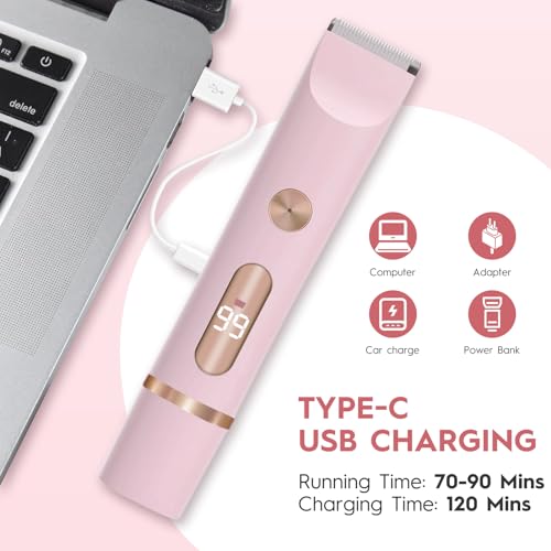 2-in-1 Women's Electric Shaver & Bikini Trimmer ? IPX7 Waterproof for Face, Legs, Underarms ? Wet/Dry Use ? Cordless Hair Removal for Sensitive Skin (Pink)