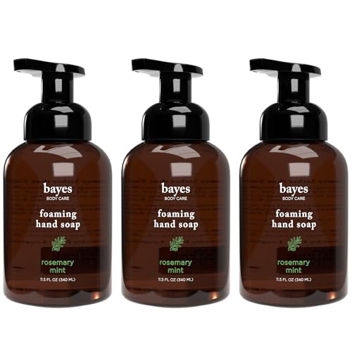 Bayes Foaming Hand Soap - Aromatic Nourishing Hand Wash with Essential Oils - Rosemary Mint - 11.5 Fl Oz Pack of 3
