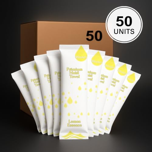 Lemon Scented Individually-Wrapped Towelettes - 50-Pack, 12x12in, Single-Use