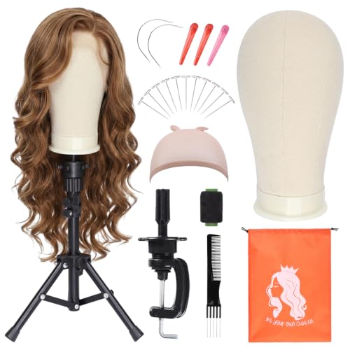 White 23-Inch Canvas Wig Head with Tripod Stand for Hairdressing